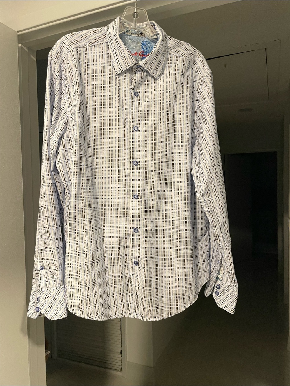 Robert Graham White and Light Blue Plaid Dress Shirt